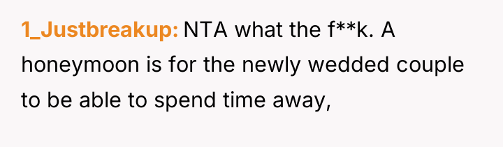 1_Justbreakup NTA what the f**k. A honeymoon is for the...