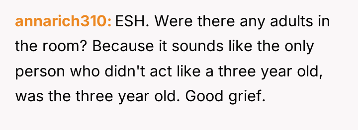 annarich310 ESH. Were there any adults in the room? Because...