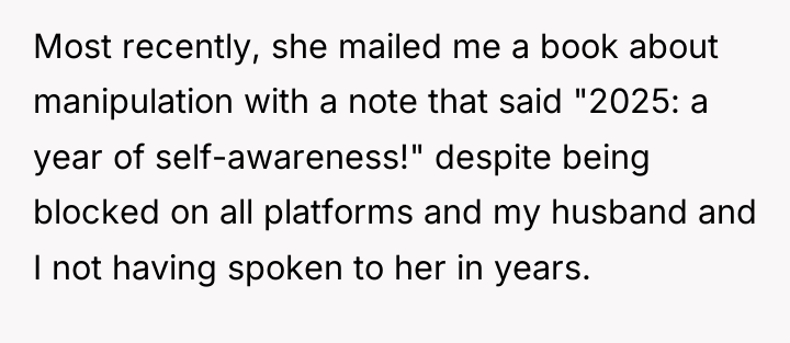 Most recently, she mailed me a book about manipulation with...