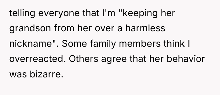 telling everyone that I'm "keeping her grandson from her over...