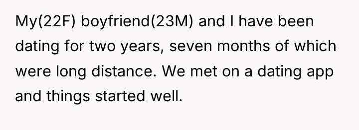 My(22F) boyfriend(23M) and I have been dating for two years,...
