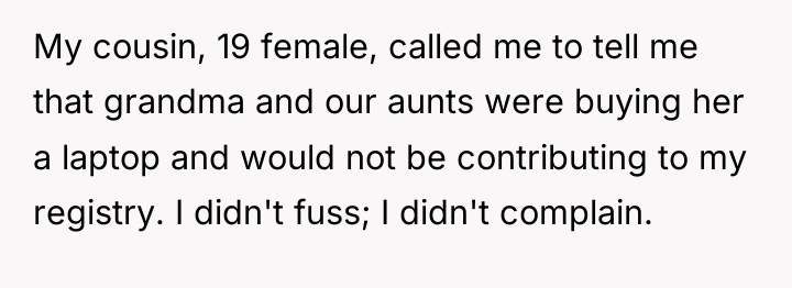 My cousin, 19 female, called me to tell me that...