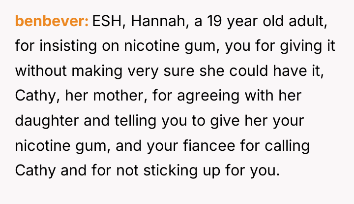 benbever ESH, Hannah, a 19 year old adult, for insisting...