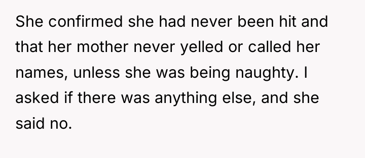 She confirmed she had never been hit and that her...