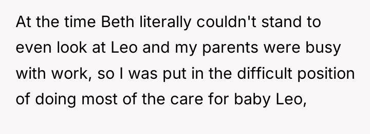 At the time Beth literally couldn't stand to even look...