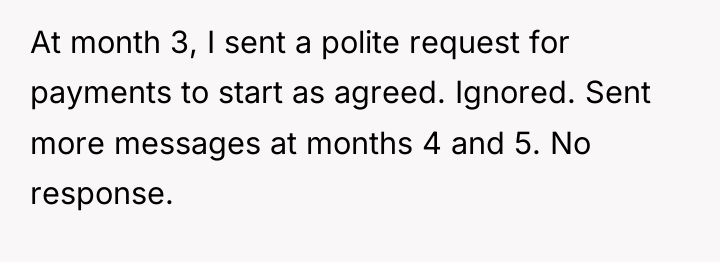 At month 3, I sent a polite request for payments...