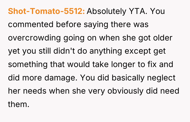 Shot-Tomato-5512 Absolutely YTA. You commented before saying there was overcrowding...