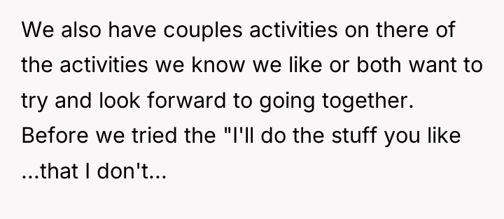 We also have couples activities on there of the activities...
