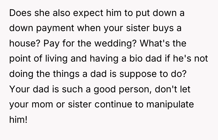 Does she also expect him to put down a down...