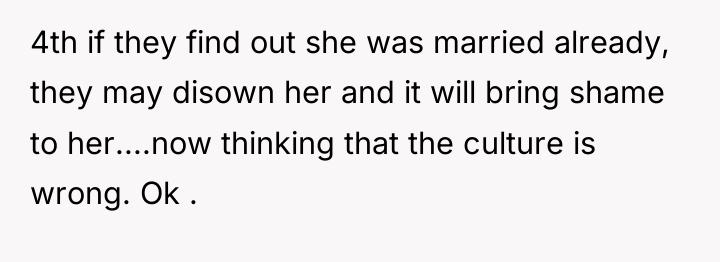 4th if they find out she was married already, they...