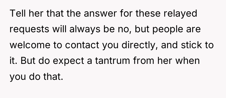 Tell her that the answer for these relayed requests will...