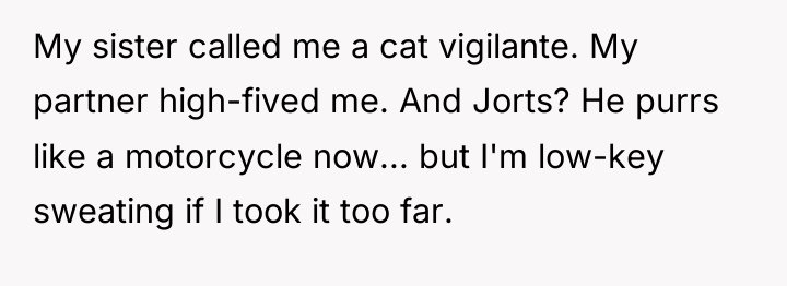 My sister called me a cat vigilante. My partner high-fived...