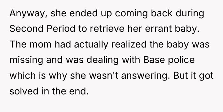 Anyway, she ended up coming back during Second Period to...