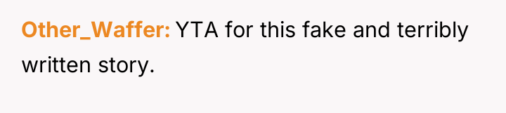 Other_Waffer YTA for this fake and terribly written story.