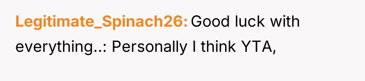 Legitimate_Spinach26 Good luck with everything..: Personally I think YTA,