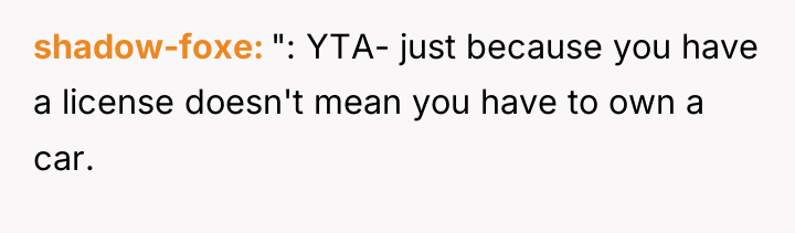 shadow-foxe ": YTA- just because you have a license doesn't...