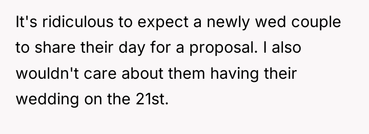 It's ridiculous to expect a newly wed couple to share...