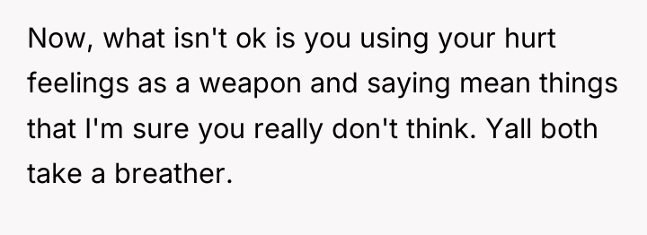 Now, what isn't ok is you using your hurt feelings...