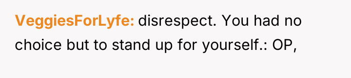 VeggiesForLyfe disrespect. You had no choice but to stand up...