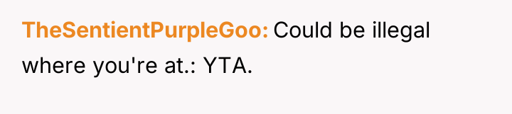 TheSentientPurpleGoo Could be illegal where you're at.: YTA.