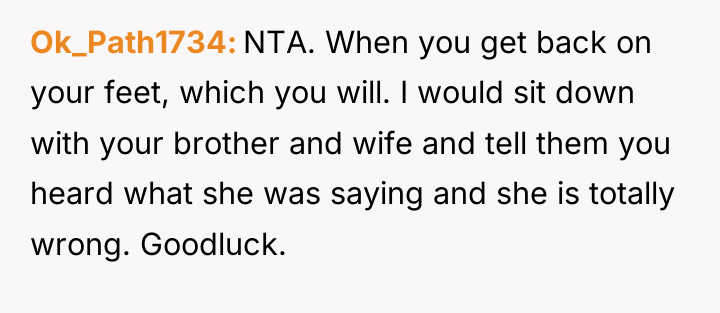 Ok_Path1734 NTA. When you get back on your feet, which...