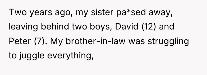 Two years ago, my sister pa*sed away, leaving behind two...