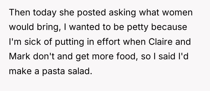 Then today she posted asking what women would bring, I...