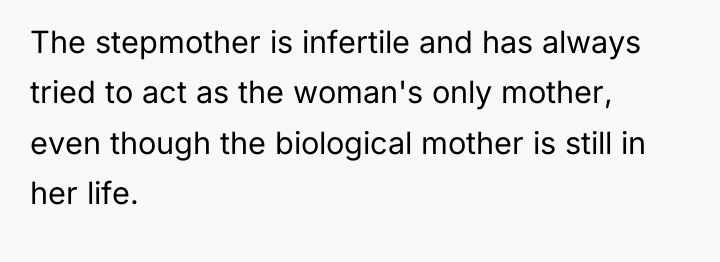 The stepmother is infertile and has always tried to act...