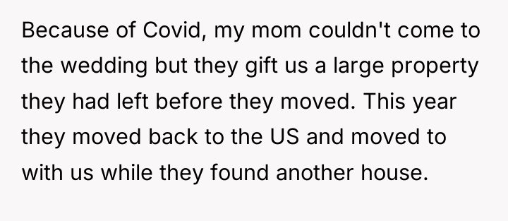 Because of Covid, my mom couldn't come to the wedding...