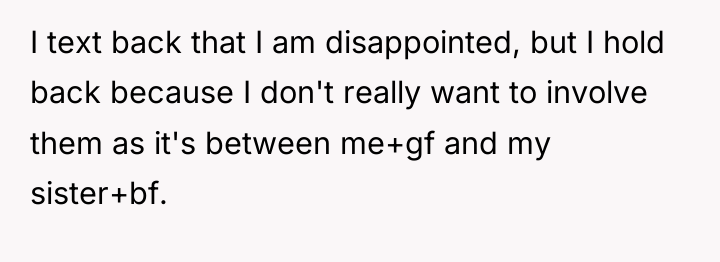 I text back that I am disappointed, but I hold...