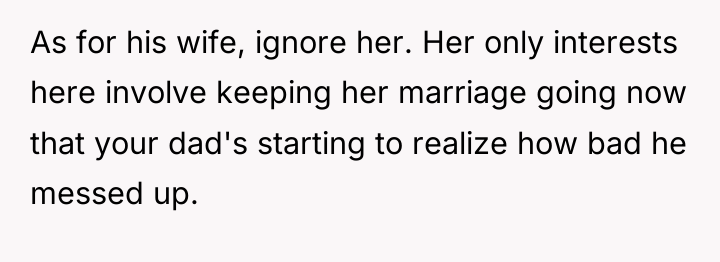 As for his wife, ignore her. Her only interests here...