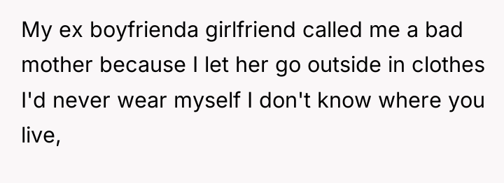 My ex boyfrienda girlfriend called me a bad mother because...
