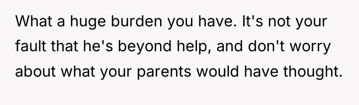 What a huge burden you have. It's not your fault...