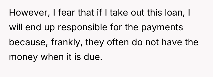 However, I fear that if I take out this loan,...