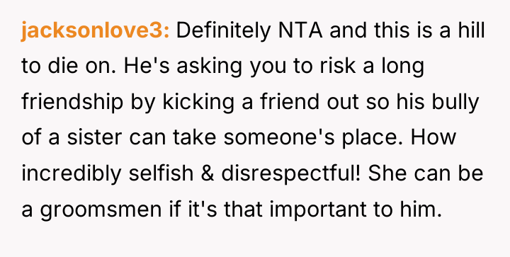 jacksonlove3 Definitely NTA and this is a hill to die...