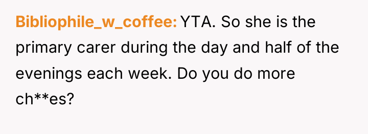 Bibliophile_w_coffee YTA. So she is the primary carer during the...