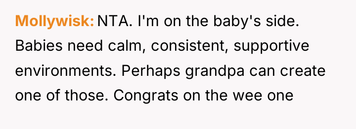 Mollywisk NTA. I'm on the baby's side. Babies need calm,...