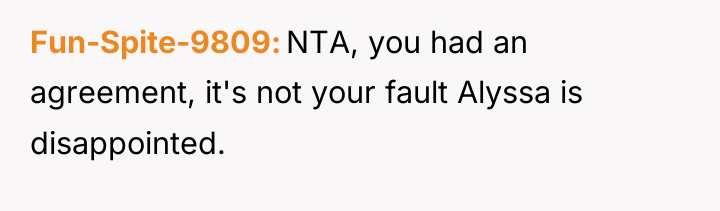Fun-Spite-9809 NTA, you had an agreement, it's not your fault...