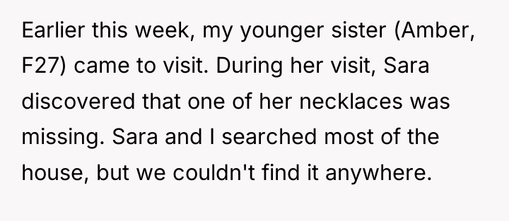 Earlier this week, my younger sister (Amber, F27) came to...