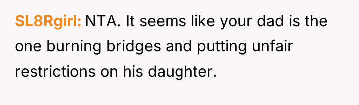 SL8Rgirl NTA. It seems like your dad is the one...