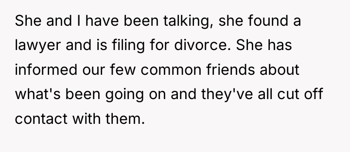 She and I have been talking, she found a lawyer...