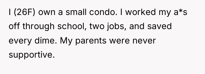 I (26F) own a small condo. I worked my a*s...