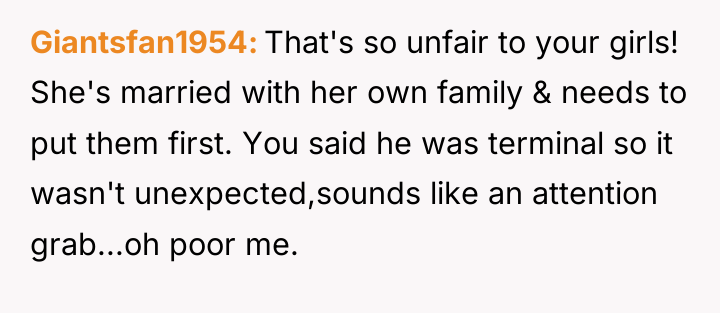 Giantsfan1954 That's so unfair to your girls! She's married with...