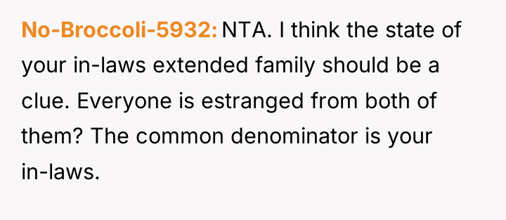 No-Broccoli-5932 NTA. I think the state of your in-laws extended...
