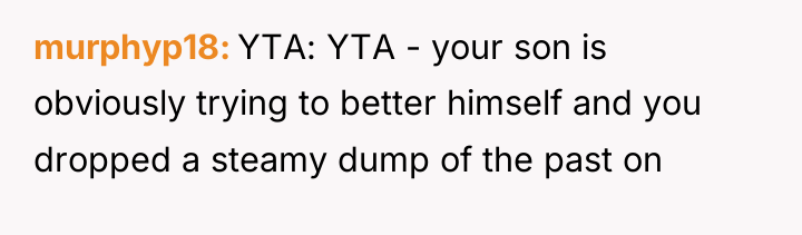 murphyp18 YTA: YTA - your son is obviously trying to...