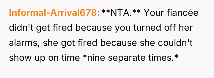 Informal-Arrival678 **NTA.** Your fiancée didn't get fired because you turned...
