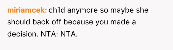 miriamcek child anymore so maybe she should back off because...