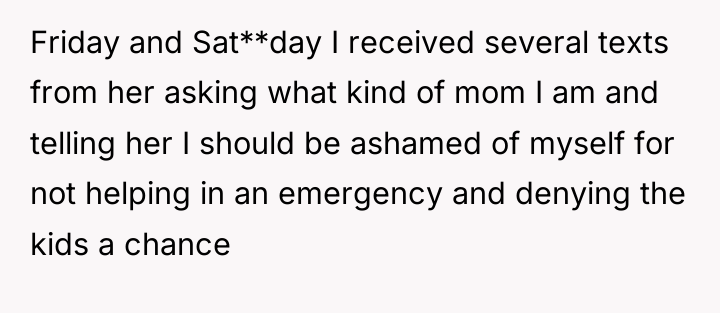 Friday and Sat**day I received several texts from her asking...