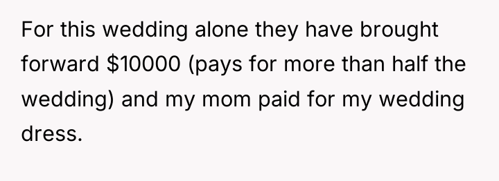 For this wedding alone they have brought forward $10000 (pays...