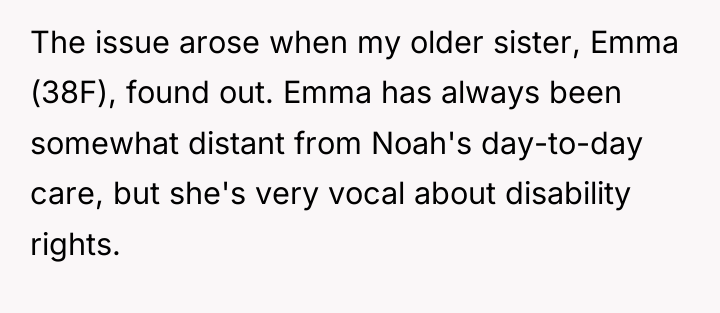 The issue arose when my older sister, Emma (38F), found...
